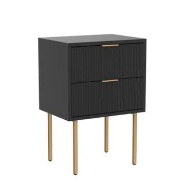 Aobafuir Night Stand, Modern Nightstand with Drawers, End Tables Living Room, Small Gold Side Table for Bedroom, Bedside Furniture (02-Black Stripe, 2 Drawer)