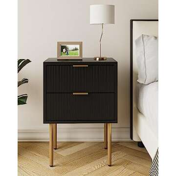 Aobafuir Night Stand, Modern Nightstand with Drawers, End Tables Living Room, Small Gold Side Table for Bedroom, Bedside Furniture (02-Black Stripe, 2 Drawer)