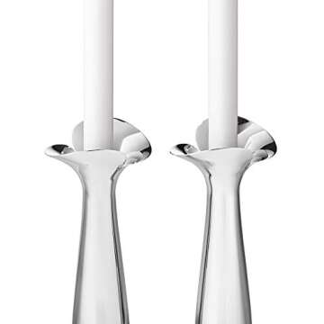 Georg Jensen Bloom Botanica Candlestick Holder Set in Silver - Mirror Polished Stainless Steel - 20 cm Tall - Pack of 2