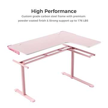 EUREKA ERGONOMIC L60 Gaming Desk L Shaped, 60 Inch Large Pink Computer Table Home Office Corner Study Writing Modern Workstation w Mouse Pad Cable Management, Space Saving, Gift for Girl Female, Right