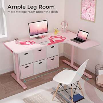 EUREKA ERGONOMIC L60 Gaming Desk L Shaped, 60 Inch Large Pink Computer Table Home Office Corner Study Writing Modern Workstation w Mouse Pad Cable Management, Space Saving, Gift for Girl Female, Right