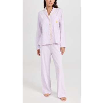 Kerri Rosenthal Women's Betty Pajama Set Pop Heart Reverse, Lavender, Purple, Print, XL