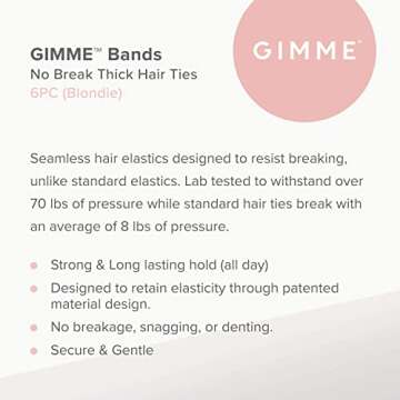 Gimme Beauty - Thick Fit Hair Bands - Blondie - Damage Free Hair Ties - Made with Seamless Microfiber Elastics - Thick + Curly Hair Accessories - No Snagging, Dents, or Breakage (6 Count)