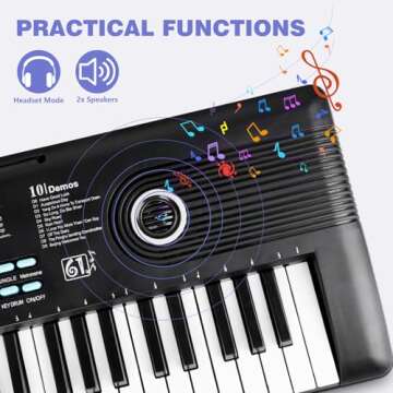 61 key keyboard Piano, Portable Electronic Digital Piano, Built In Dual Speakers, External Microphone, Power Plug, Rich Teaching Content, Multi-Functional Electronic Piano Suitable For Beginners