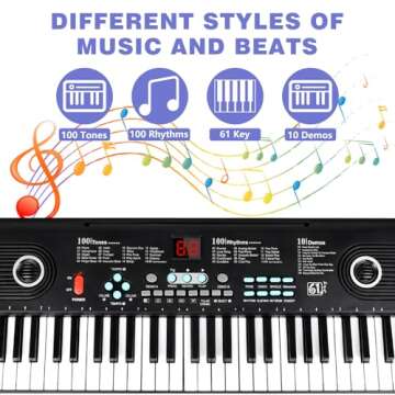 61 key keyboard Piano, Portable Electronic Digital Piano, Built In Dual Speakers, External Microphone, Power Plug, Rich Teaching Content, Multi-Functional Electronic Piano Suitable For Beginners