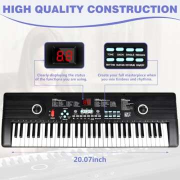 61 key keyboard Piano, Portable Electronic Digital Piano, Built In Dual Speakers, External Microphone, Power Plug, Rich Teaching Content, Multi-Functional Electronic Piano Suitable For Beginners