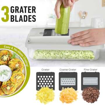 Mueller Vegetable Chopper 9 Blade, Mandoline Slicer, Veggie Chopper, Cheese Grater, Onion Chopper Vegetable Cutter, Dicer, Food Chopper with Container, Kitchen Gadgets & Essentials, White Sand/Grey