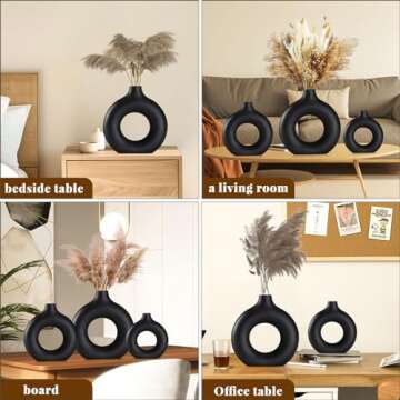 Black Ceramic Vases -for Modern Home Decor,Black Round Vase Set 3 Matte Vases Minimalist Nordic Boho Style for Wedding Dinner Table Living Room Office Bedroom Decor, Vase for Decorative Gift