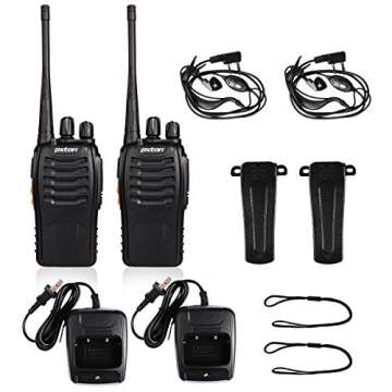 pxton Walkie Talkies Rechargeable Long Range Two-Way Radios with Earpieces,2-Way Radios UHF Handheld Transceiver Walky Talky with Flashlight Li-ion Battery and Charger（2 Pack）