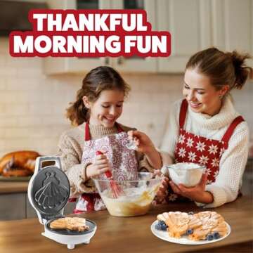 Thanksgiving Turkey Mini Waffle Maker- Make Holiday Breakfast Special for Kids, Adults w Cute Design, 4" Waffler Iron Electric Nonstick Appliance- Fun Festive Fall Gift Dessert, Friendsgiving Brunch