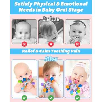 Baby Teething Toys for 0-6 6-12 Months Ages 0-2, Tummy Time Montessori Toys for Babies 0 3 6 9 12 18 Months, Newborn Infant Rattles Chew Sensory Toys, Baby Shower Gifts for Boys Girls