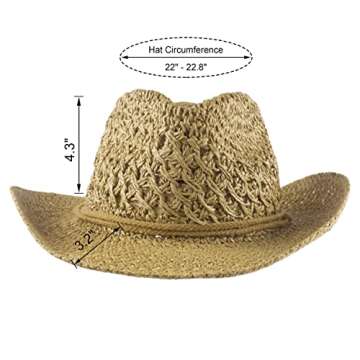 Muryobao Womens Summer Straw Hat Wide Brim Outdoor UV Protection Cowboy Sun Hat Foldable Packable Fedora Travel Beach Cap UPF 50+ with Wind Lanyard Coffee