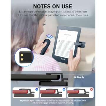 UNIBITRI RF Remote Control Page Turner for Kindle Paperwhite Kobo eReaders, Remote Page Turner for Phone iPad iOS Android Tablets Taking Reading Novels Taking Accessories, Black