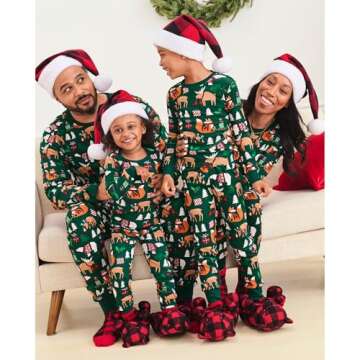 The Children's Place Baby Family Matching, Holiday Pajama Sets, Cotton, Green Christmas Woodland Animals, Medium (Adult)