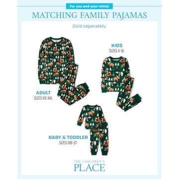 The Children's Place Baby Family Matching, Holiday Pajama Sets, Cotton, Green Christmas Woodland Animals, Medium (Adult)