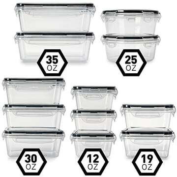 fullstar 12 PCS Plastic Food Storage Containers with Lids (6 Containers & 6 Lids), Leakproof BPA-Free Containers for Kitchen Organization, Meal Prep, Reusable Lunch Container - (Pack of 12)