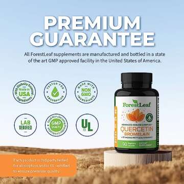 ForestLeaf Quercetin with Bromelain 1350mg - Blend with Vitamin C & Stinging Nettle Supplement, Quercetin 500mg Capsules, Non-GMO Gluten Free, Natural Immune & Respiratory Function, 90 Veggie Caps