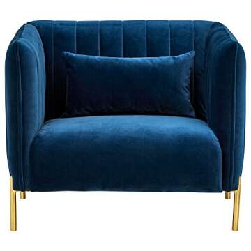 Amazon Brand – Rivet Frederick Mid-Century Channel Tufted Velvet Living Room Chair, 38"W, Navy Blue