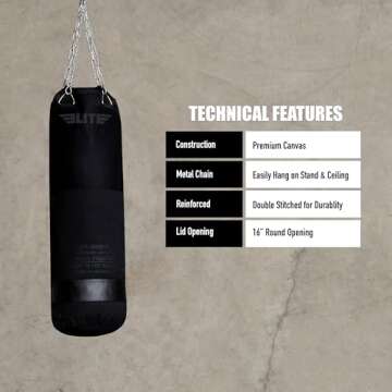 Canvas Punching Bags MMA Muay Thai Kickboxing Training Boxing Punching Bag with Chains (Black) - UNFILLED