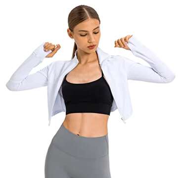 KTILG Womens Cropped Jacket Zip Up Pullover Slim Fit Yoga Running Athletic Workout Jackets Long Sleeve Activewear Gym Top