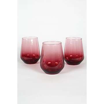 RAKLE Wine Glasses Set of 4, 14.3oz, Red Gradient, Premium Lead-Free Glass, Stemless Drinking Glasses for Wine, Cocktails, Bar Drinks