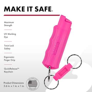 SABRE Pepper Spray, Quick Release Keychain for Easy Carry and Fast Access, Finger Grip for More Accurate and Faster Aim, Maximum Police Strength OC Spray, 0.54 oz, Secure and Easy to Use Safety