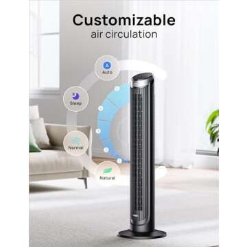 Dreo Tower Fans for Bedroom, 90° Oscillating Fans for indoors, 4 Modes 5 Speeds Max 26ft/s, 12H Timer, LED Display with Touch, Remote Control, 40" Quiet Bladeless Standing Floor Fan for Home Office