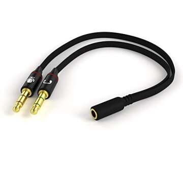 D & K Exclusives Headphone Splitter for Computer 3.5mm Female to 2 Dual 3.5mm Male Mic Audio Y Splitter Cable Smartphone Headset to PC Adapter