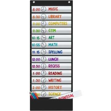 Godery Daily Schedule Pocket Chart - Classroom Activity Organizer (Black)