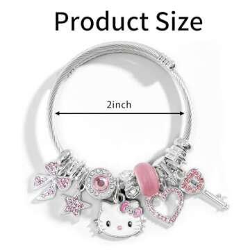 Cute Bracelets, Adjustable Stainless Steel Composite Bracelet Bangles, Classic Cartoon Design Jewelry, Gift for Her (Pink)