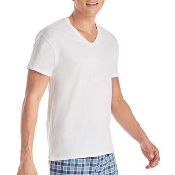 Hanes Mens Cotton, Moisture-wicking V-neck Tee Undershirts, Multiple Packs And Colors, White - 6 Pack, Small US