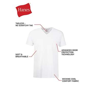 Hanes Mens Cotton, Moisture-wicking V-neck Tee Undershirts, Multiple Packs And Colors, White - 6 Pack, Small US