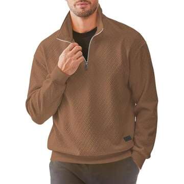 Dokotoo Men Men's Quarter Zip Up Pullovers Sweatshirts Casual Dressy Solid Graphic Stand Collar Essential Slim Fit Mock Neck Shawl Collar Sweaters Polo Long Sleeve Sweatshirt Brown X-Large