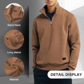 Dokotoo Men Men's Quarter Zip Up Pullovers Sweatshirts Casual Dressy Solid Graphic Stand Collar Essential Slim Fit Mock Neck Shawl Collar Sweaters Polo Long Sleeve Sweatshirt Brown X-Large