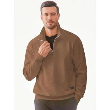 Dokotoo Men Men's Quarter Zip Up Pullovers Sweatshirts Casual Dressy Solid Graphic Stand Collar Essential Slim Fit Mock Neck Shawl Collar Sweaters Polo Long Sleeve Sweatshirt Brown X-Large