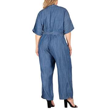 Standards & Practices Women's Plus Size Tencel Denim Kimono Sleeves Tie Wrap Jumpsuit