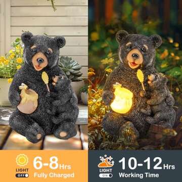 GIGALUMI Solar Garden Statues Loving Bear Figurine Lights for Outside, Yard Decorations Outdoor, Garden Decor Unique Birthday Housewarming Gifts for Mom, Women