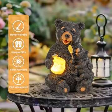 GIGALUMI Solar Garden Statues Loving Bear Figurine Lights for Outside, Yard Decorations Outdoor, Garden Decor Unique Birthday Housewarming Gifts for Mom, Women