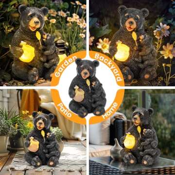 GIGALUMI Solar Garden Statues Loving Bear Figurine Lights for Outside, Yard Decorations Outdoor, Garden Decor Unique Birthday Housewarming Gifts for Mom, Women