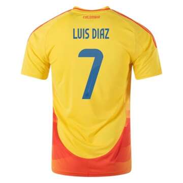 Pro Soccer Specialists Luis Diaz #7 Colombia Soccer Jersey 2024 Copa (US, Alpha, Medium, Regular, Regular, Yellow)