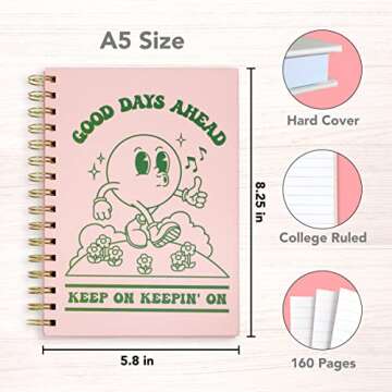 Pink Green Aesthetic Hardcover Notebooks for Work, A5 size 5.8 x 8.3 inch, Cute Notebooks for School 4 Pack, Retro Notebooks College Ruled, Cute Spiral Journal for Women, Kids Back to School Notebook