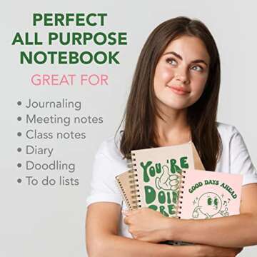 Pink Green Aesthetic Hardcover Notebooks for Work, A5 size 5.8 x 8.3 inch, Cute Notebooks for School 4 Pack, Retro Notebooks College Ruled, Cute Spiral Journal for Women, Kids Back to School Notebook