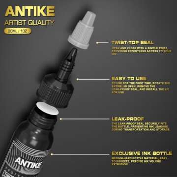 ANTIKE Black Tattoo Ink 1oz - Pro Quality for Artists