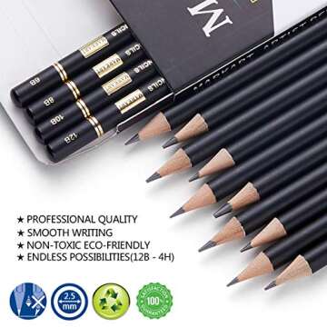 MARKART Professional Drawing Sketching Pencil Set - 14 Pieces,Graphite,(12B - 4H), Ideal for Drawing Art, Sketching, Shading, Artist Pencils for Beginners & Pro Artists