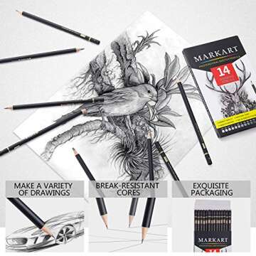 MARKART Professional Drawing Sketching Pencil Set - 14 Pieces,Graphite,(12B - 4H), Ideal for Drawing Art, Sketching, Shading, Artist Pencils for Beginners & Pro Artists