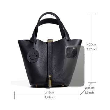 ERCOXIS Genuine Leather Purse Handbags for Women with Vegetable Basket Shape Original Design Can be a Shopping bag and Holidays Gift Black