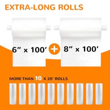 Wevac 6''x100' & 8''x100' 2 Rolls, Vacuum Seal Roll Keeper with Cutter, Ideal Vacuum Sealer Bags for Food Saver, BPA Free, Commercial Grade, Great for Storage, Meal prep and Sous Vide