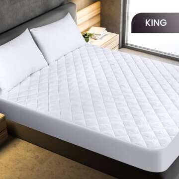 Utopia Bedding Quilted Fitted Mattress Pad (King), Elastic Fitted Mattress Protector, Mattress Cover Stretches up to 16 Inches Deep, Machine Washable Mattress Topper (White)