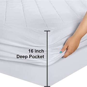 Utopia Bedding Quilted Fitted Mattress Pad (King), Elastic Fitted Mattress Protector, Mattress Cover Stretches up to 16 Inches Deep, Machine Washable Mattress Topper (White)