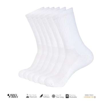 1SOCK2SOCK 6 Pack Athletic Performance Crew Socks For Men and Women - Soft Cotton Blend with Moisture Wicking - Arch Support